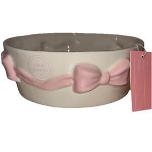 Large Pink Bow Coquette Figural Pet Dog Water Food Bowl Shabby Chic Mellow & Mod